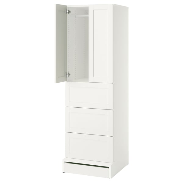 SMÅSTAD / UPPFÖRA Armoire-penderie, blanc avec cadre/avec 3 tiroirs, 23 5/8x25 5/8x77 1/8 "