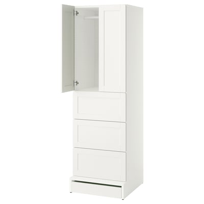 SMÅSTAD / UPPFÖRA Armoire-penderie, blanc avec cadre/avec 3 tiroirs, 23 5/8x25 5/8x77 1/8 "
