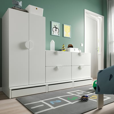 SMÅSTAD / UPPFÖRA Armoire-penderie, blanc blanc/avec 2 commodes, 70 7/8x25 5/8x53 1/2 "