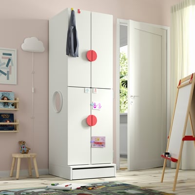 SMÅSTAD / UPPFÖRA Armoire-penderie, blanc blanc/avec 2 tringles à vêtements, 23 5/8x25 5/8x77 1/8 "