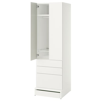 SMÅSTAD / UPPFÖRA Armoire-penderie, blanc blanc/avec 3 tiroirs, 23 5/8x25 5/8x77 1/8 "
