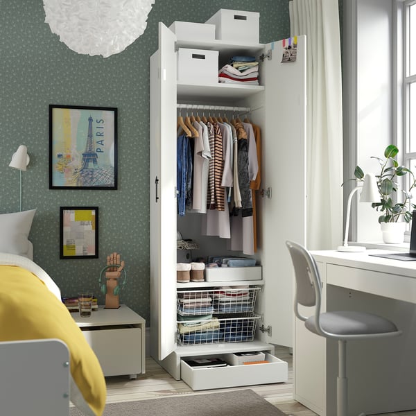 SMÅSTAD / UPPFÖRA Armoire-penderie, blanc/blanc, 23 5/8x25 5/8x77 1/8 "