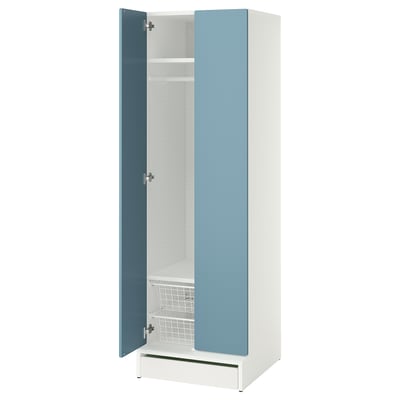 SMÅSTAD / UPPFÖRA Armoire-penderie, blanc/bleu, 23 5/8x25 5/8x77 1/8 "