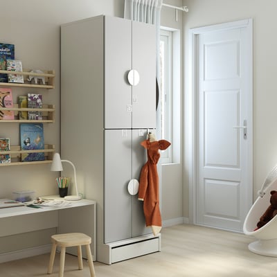 SMÅSTAD / UPPFÖRA Armoire-penderie, blanc gris/avec 2 tringles à vêtements, 23 5/8x25 5/8x77 1/8 "