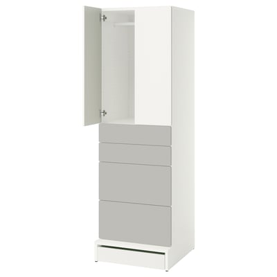 SMÅSTAD / UPPFÖRA Armoire-penderie, blanc gris/avec 4 tiroirs, 23 5/8x25 5/8x77 1/8 "