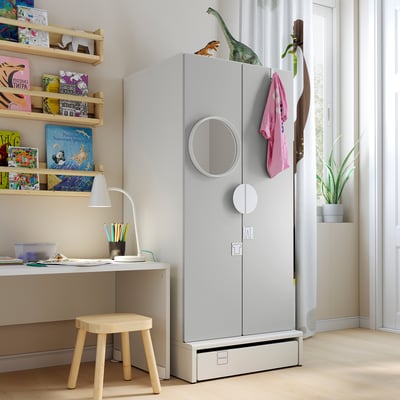 SMÅSTAD / UPPFÖRA Armoire-penderie, blanc/gris, 23 5/8x25 5/8x53 1/2 "