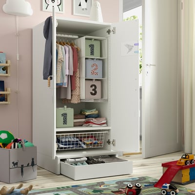 SMÅSTAD / UPPFÖRA Armoire-penderie, blanc/gris, 23 5/8x25 5/8x53 1/2 "