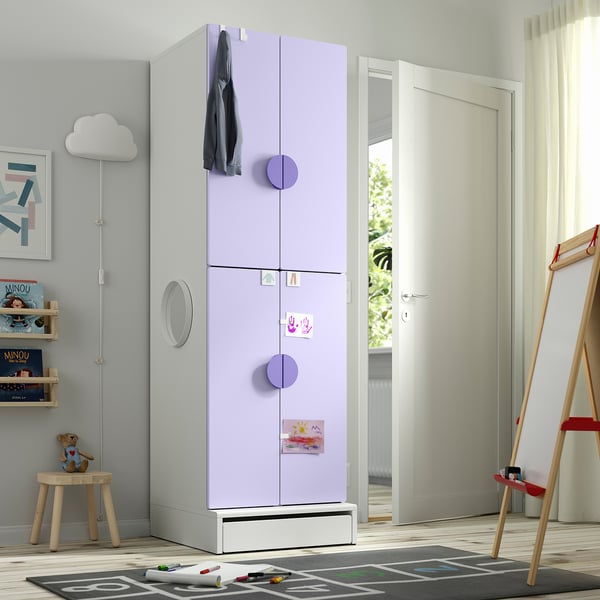 SMÅSTAD / UPPFÖRA Armoire-penderie, blanc mauve/avec 2 tringles à vêtements, 23 5/8x25 5/8x77 1/8 "