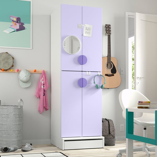 SMÅSTAD / UPPFÖRA Armoire-penderie, blanc mauve/avec 2 tringles à vêtements, 23 5/8x25 5/8x77 1/8 "