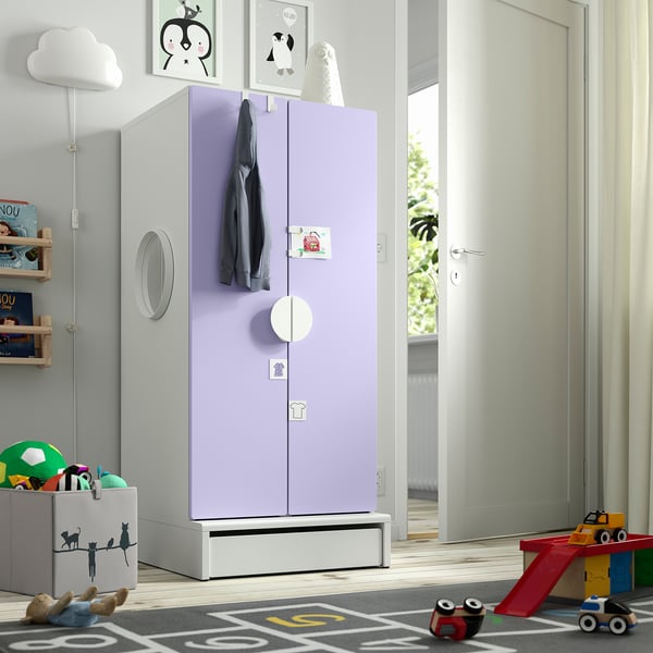 SMÅSTAD / UPPFÖRA Armoire-penderie, blanc mauve/avec 3 tablettes, 23 5/8x25 5/8x53 1/2 "