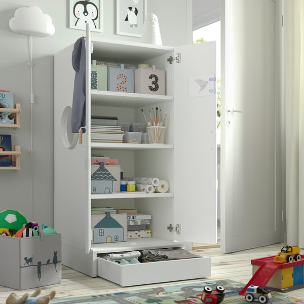 SMÅSTAD / UPPFÖRA Armoire-penderie, blanc mauve/avec 3 tablettes, 23 5/8x25 5/8x53 1/2 "