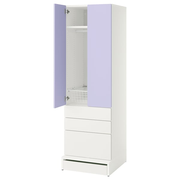 SMÅSTAD / UPPFÖRA Armoire-penderie, blanc mauve/avec 3 tiroirs, 23 5/8x25 5/8x77 1/8 "
