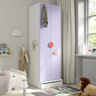 SMÅSTAD / UPPFÖRA Armoire-penderie, blanc/mauve, 23 5/8x25 5/8x77 1/8 "