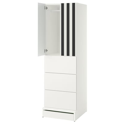 SMÅSTAD / UPPFÖRA Armoire-penderie, blanc rayure/blanc avec 3 tiroirs, 23 5/8x25 5/8x77 1/8 "