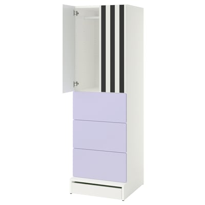 SMÅSTAD / UPPFÖRA Armoire-penderie, blanc rayure/mauve avec 3 tiroirs, 23 5/8x25 5/8x77 1/8 "