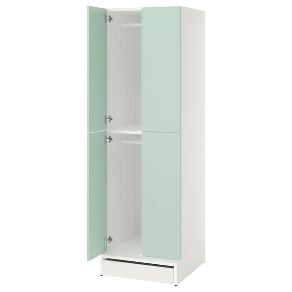 SMÅSTAD / UPPFÖRA Armoire-penderie, blanc vert clair/avec 2 tringles à vêtements, 23 5/8x25 5/8x77 1/8 "