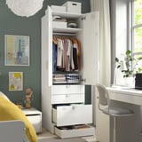 SMÅSTAD / UPPFÖRA Armoire-penderie, blanc vert clair/avec 3 tiroirs, 23 5/8x25 5/8x77 1/8 "