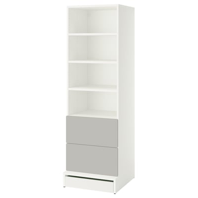 SMÅSTAD / UPPFÖRA Bibliothèque, blanc gris/avec 2 tiroirs, 23 5/8x25 5/8x77 1/8 "