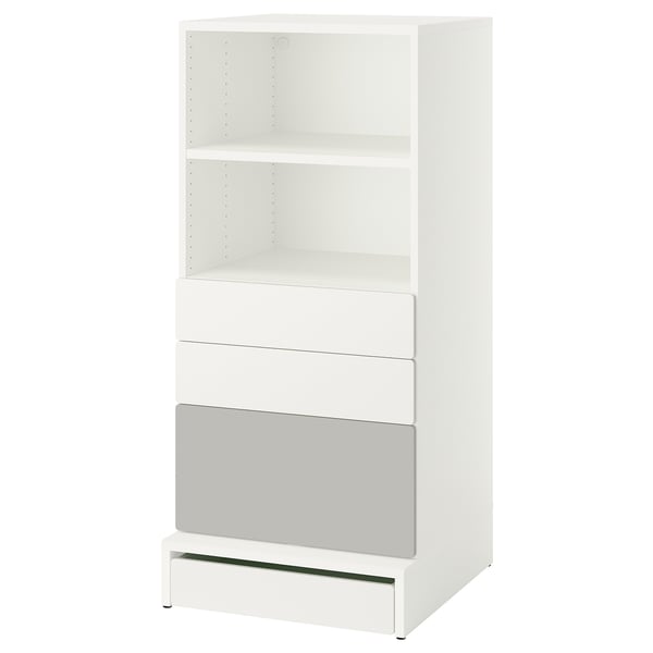 SMÅSTAD / UPPFÖRA Bibliothèque, blanc gris/avec 3 tiroirs, 23 5/8x25 5/8x53 1/2 "