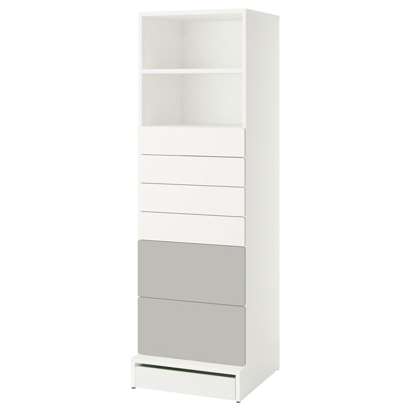 SMÅSTAD / UPPFÖRA Bibliothèque, blanc gris/avec 6 tiroirs, 23 5/8x25 5/8x77 1/8 "