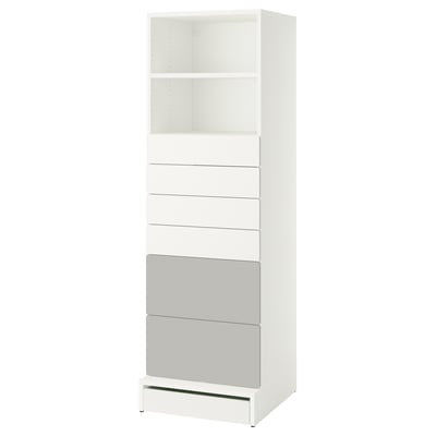 SMÅSTAD / UPPFÖRA Bibliothèque, blanc gris/avec 6 tiroirs, 23 5/8x25 5/8x77 1/8 "