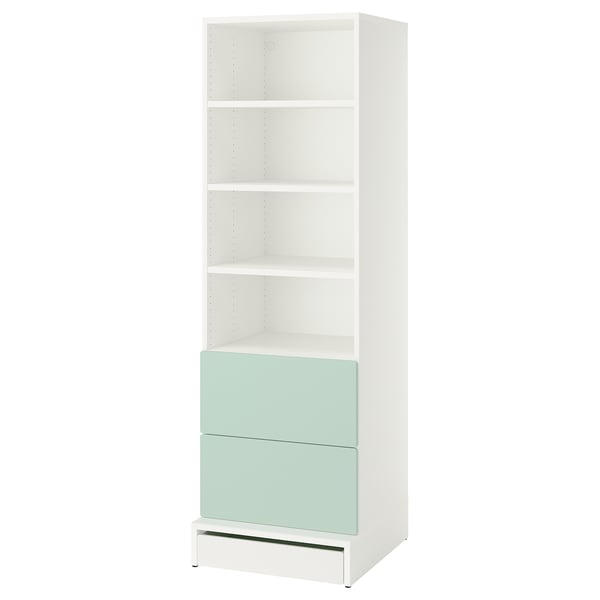 SMÅSTAD / UPPFÖRA Bibliothèque, blanc vert clair/avec 2 tiroirs, 23 5/8x25 5/8x77 1/8 "