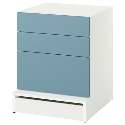 SMÅSTAD / UPPFÖRA Commode à 3 tiroirs, blanc/bleu, 23 5/8x25 5/8x29 7/8 "