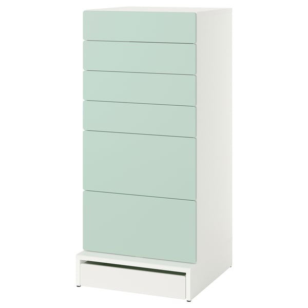 SMÅSTAD / UPPFÖRA Commode à 6 tiroirs, blanc/vert clair, 23 5/8x25 5/8x53 1/2 "