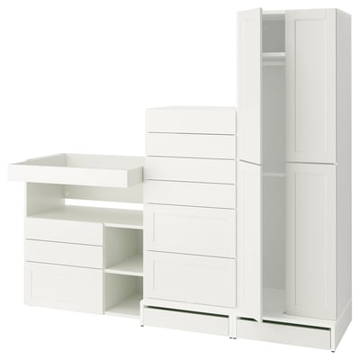 SMÅSTAD / UPPFÖRA Rangement, blanc avec cadre/avec table à langer, 82 5/8x31 1/2x77 1/8 "