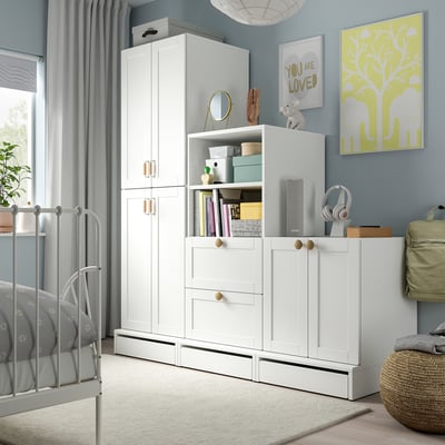 SMÅSTAD / UPPFÖRA Rangement, blanc/avec cadre, 70 7/8x25 5/8x77 1/8 "