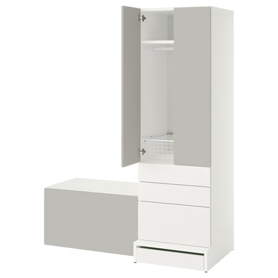 SMÅSTAD / UPPFÖRA Rangement, blanc gris/avec banc, 59x25 5/8x77 1/8 "
