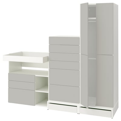 SMÅSTAD / UPPFÖRA Rangement, blanc gris/avec table à langer, 82 5/8x31 1/2x77 1/8 "