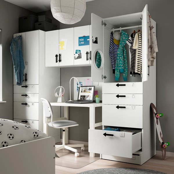 SMÅSTAD / UPPFÖRA Rangement, blanc/gris, 94 1/2x25 5/8x77 1/8 "