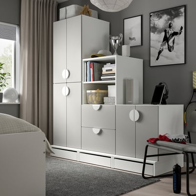 SMÅSTAD / UPPFÖRA Rangement, blanc/gris, 70 7/8x25 5/8x77 1/8 "