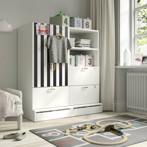 SMÅSTAD / UPPFÖRA Rangement, blanc noir/blanc/rayure avec 3 tiroirs, 47 1/4x25 5/8x53 1/2 "