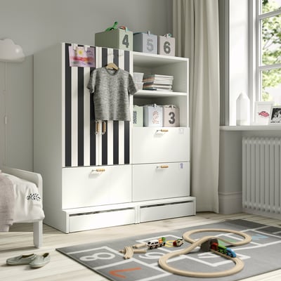 SMÅSTAD / UPPFÖRA Rangement, blanc noir/blanc/rayure avec 3 tiroirs, 47 1/4x25 5/8x53 1/2 "