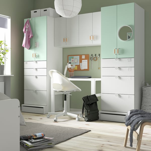 SMÅSTAD / UPPFÖRA Rangement, blanc/vert clair, 94 1/2x25 5/8x77 1/8 "