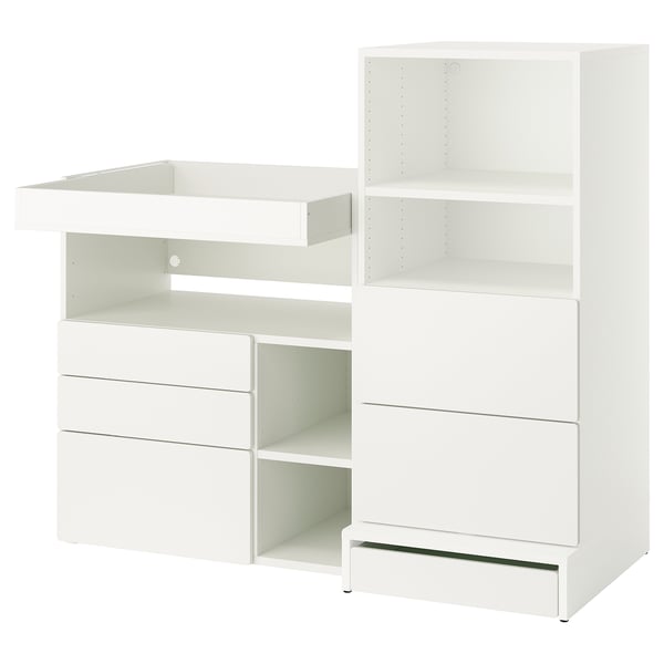 SMÅSTAD / UPPFÖRA Table à langer, blanc blanc/avec bibliothèque, 59x31 1/2x53 1/2 "