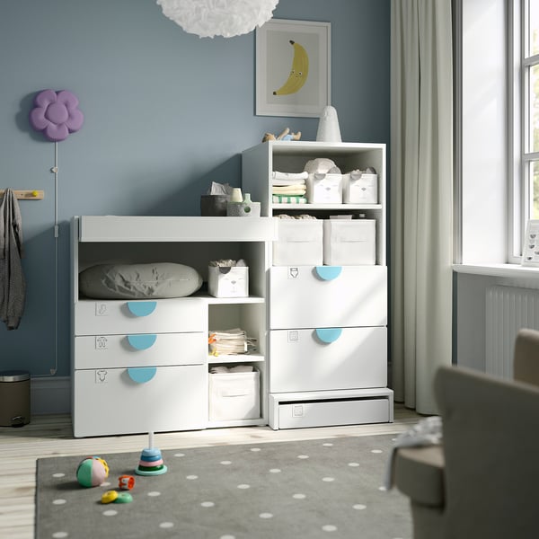 SMÅSTAD / UPPFÖRA Table à langer, blanc blanc/avec bibliothèque, 59x31 1/2x53 1/2 "