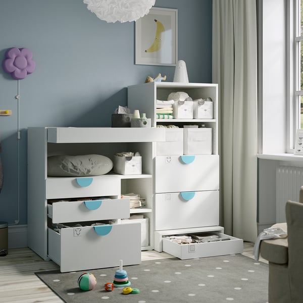 SMÅSTAD / UPPFÖRA Table à langer, blanc blanc/avec bibliothèque, 59x31 1/2x53 1/2 "