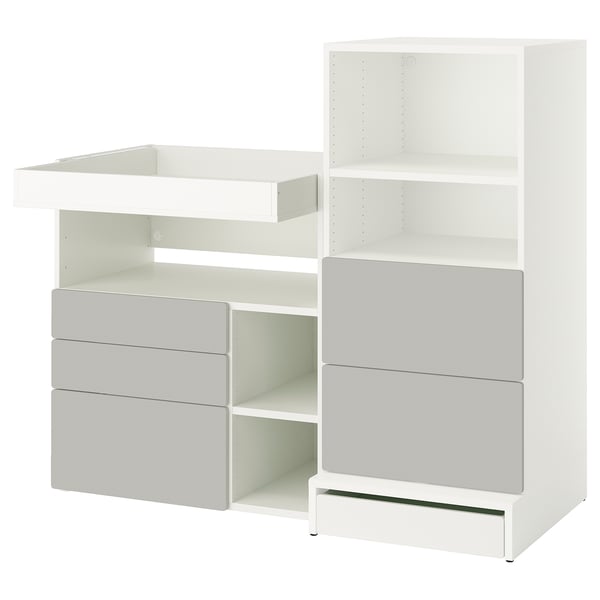 SMÅSTAD / UPPFÖRA Table à langer, blanc gris/avec bibliothèque, 59x31 1/2x53 1/2 "