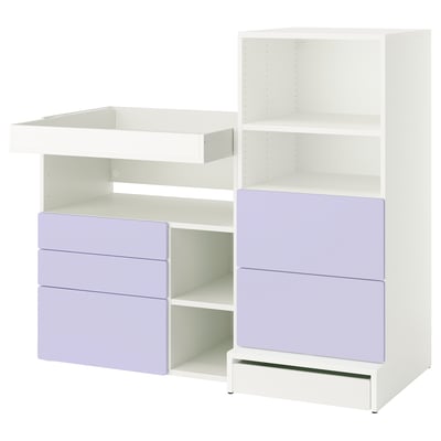 SMÅSTAD / UPPFÖRA Table à langer, blanc mauve/avec bibliothèque, 59x31 1/2x53 1/2 "