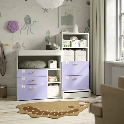 SMÅSTAD / UPPFÖRA Table à langer, blanc mauve/avec bibliothèque, 59x31 1/2x53 1/2 "