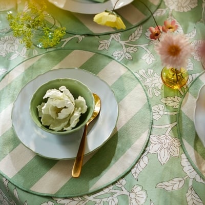 SMÖRFISK Napperon, rayé blanc cassé/vert clair, 14 "