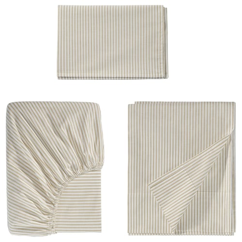 SOLFIBBLA Ensemble draps, blanc beige/rayure, 1 place