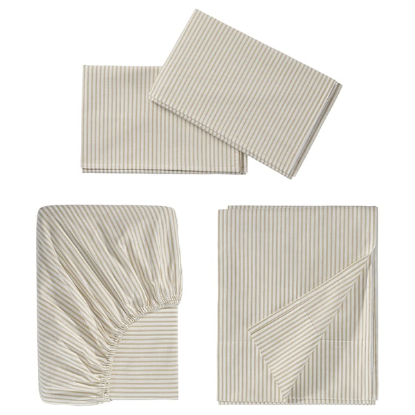 SOLFIBBLA Ensemble draps, blanc beige/rayure, 2 places