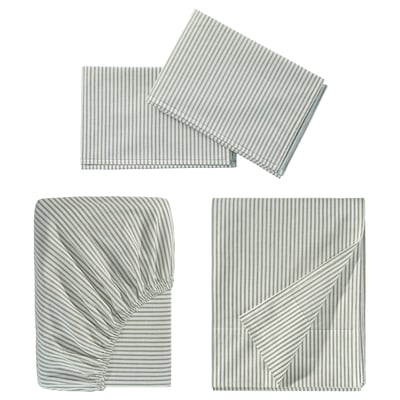 SOLFIBBLA Ensemble draps, blanc vert/rayure, Grand 2 places