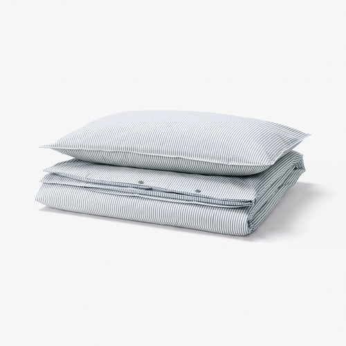 SOLFIBBLA Housse de couette et taie(s), blanc bleu/rayure, 1 place