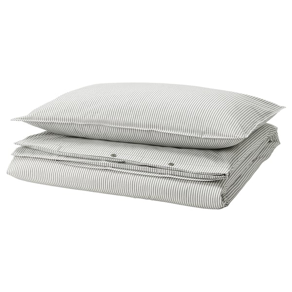 SOLFIBBLA Housse de couette et taie(s), gris blanc/rayure, 1 place