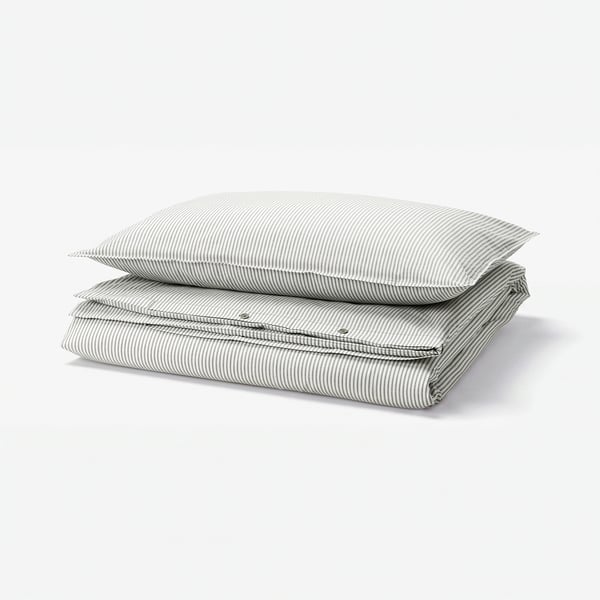 SOLFIBBLA Housse de couette et taie(s), gris blanc/rayure, 1 place